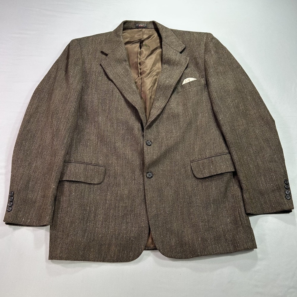 Domenico Blazer Mens 44L Wool‎ Herringbone Sport Coat Jacket Classic Two Button